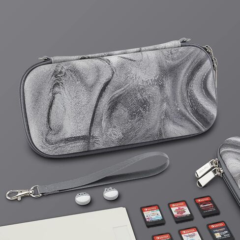 playvital Carrying Case for Nintendo Switch Lite, Portable Pouch Storage Handbag Travel Bag Protective Hard Case for Switch Console w/Thumb Grip Caps & 10 Game Card Slots - Silver Swirl in Saudi Arabia