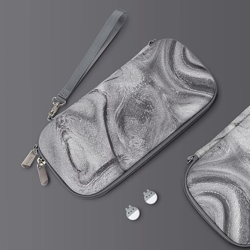 playvital Carrying Case for Nintendo Switch Lite, Portable Pouch Storage Handbag Travel Bag Protective Hard Case for Switch Console w/Thumb Grip Caps & 10 Game Card Slots - Silver Swirl in Saudi Arabia