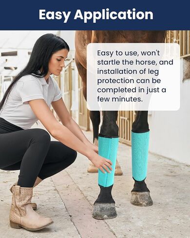 Huimpet Premium Horse Fly Boots, Ultimate Protection Set for Horse Legs - Breathable Mesh, Stay-on Design, Stomp Reduction (Set of 4)-Green in Kuwait