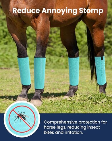 Huimpet Premium Horse Fly Boots, Ultimate Protection Set for Horse Legs - Breathable Mesh, Stay-on Design, Stomp Reduction (Set of 4)-Green in Kuwait