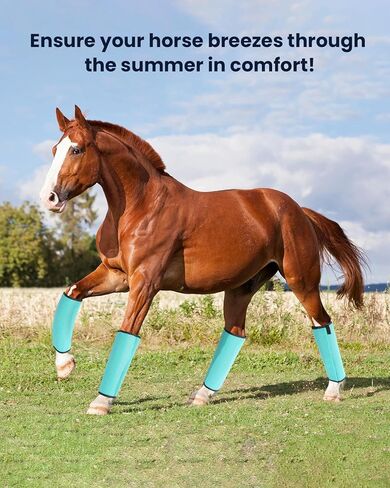 Huimpet Premium Horse Fly Boots, Ultimate Protection Set for Horse Legs - Breathable Mesh, Stay-on Design, Stomp Reduction (Set of 4)-Green in Kuwait