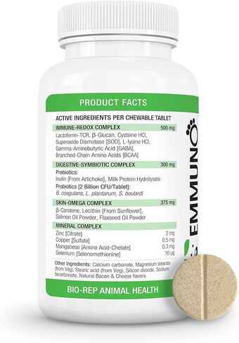 Emmuno Canine - Patented Digestive, Immune, Skin & Coat Health Supplement for Dogs - All Natural Lactoferrin, Probiotics, Prebiotics, Enzymes, Omega 3 Fish Oil and More - 90 Chewable Tablets in Saudi Arabia
