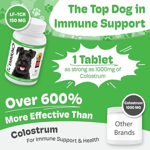 Emmuno Canine - Patented Digestive, Immune, Skin & Coat Health Supplement for Dogs - All Natural Lactoferrin, Probiotics, Prebiotics, Enzymes, Omega 3 Fish Oil and More - 90 Chewable Tablets in Saudi Arabia