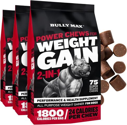 Bully Max Dog Weight Gainer Soft Chews for Puppies and Adults - High Calorie Dog Food Performance Supplement for Healthy Weight Gain, Immunity & Digestion - 75 Chews for All Breeds & Ages - 300g Pack in Kuwait