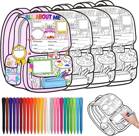 40 Pieces All About Me Posters with 24 Crayon Student Poster to Fill in Student of Week Poster Read All About Me Classroom Decor for Preschool Kindergarten Elementary Supplies (Backpack Style) in Saudi Arabia