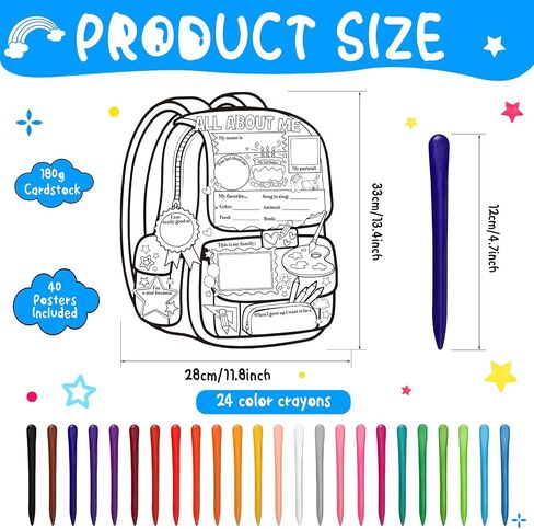 40 Pieces All About Me Posters with 24 Crayon Student Poster to Fill in Student of Week Poster Read All About Me Classroom Decor for Preschool Kindergarten Elementary Supplies (Backpack Style) in Saudi Arabia