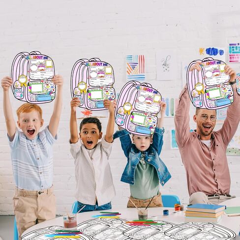 40 Pieces All About Me Posters with 24 Crayon Student Poster to Fill in Student of Week Poster Read All About Me Classroom Decor for Preschool Kindergarten Elementary Supplies (Backpack Style) in Saudi Arabia