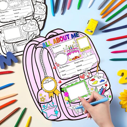 40 Pieces All About Me Posters with 24 Crayon Student Poster to Fill in Student of Week Poster Read All About Me Classroom Decor for Preschool Kindergarten Elementary Supplies (Backpack Style) in Saudi Arabia