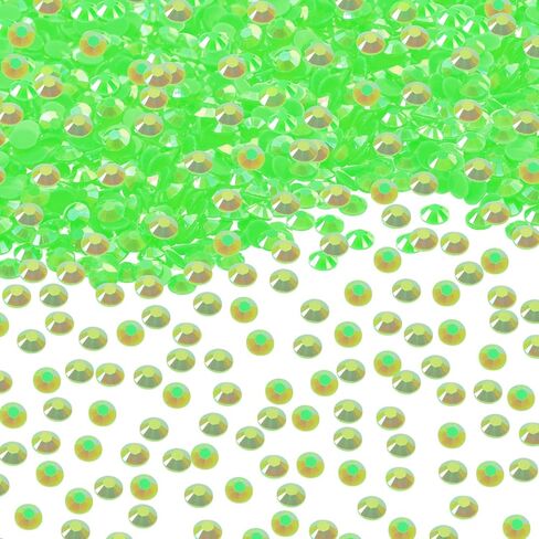 Resin Flatback Rhinestones Gemstone Beads Round Crystal Gems Diamond for Nail Art Project Bottle Cup Shoes Clothing Jewelry Card Making Craft Decoration, 2000PCS (4mm, Green AB) in Kuwait