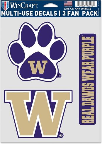 WinCraft NCAA Washington Huskies Multi-Use Decal 3 Fan Pack, Team Colors, 5.5" x 7.75" Inch Sheet in Saudi Arabia