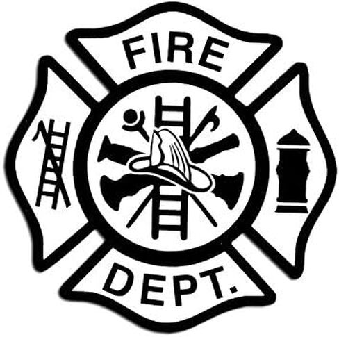 White FIRE DEPT Maltese Cross Sticker (Firefighter Fireman Department Logo) in Saudi Arabia