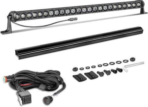 شريط إضاءة 30 بوصة، شريط إضاءة LED 168 وات 30 بوصة بصف واحد مع غطاء أسود للأسلاك، شريط ممتص للصدمات للقيادة على الطرق الوعرة لشاحنة جيب تويوتا تشيفي رام UTV in Kuwait