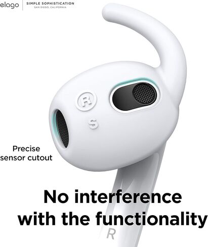 elago 4 Pairs AirPods 3 Ear Hooks Covers - [Added Storage Pouch] Comfortable and Secure Fit, Improved Sound Quality, Precise Cutout Design, Accessories Compatible with AirPods 3rd Generation (White) in Saudi Arabia