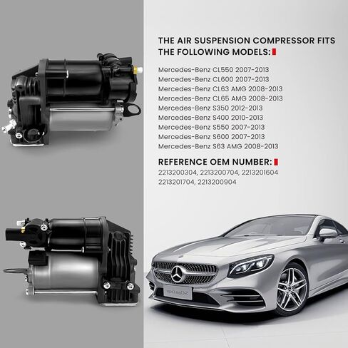 مضخة ضاغط تعليق هوائي VIGOR متوافقة مع سيارة Benz CL550 CL600 CL63 CL65 AMG S350 S400 S550 S600 S63 AMG، رقم القطعة الأصلية 2213200304، 2213200704 in Kuwait