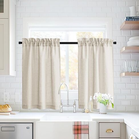 PONY DANCE ستائر كتان صغيرة باللون البيج للمقهى بطول 30 بوصة، ستارة حمام قصيرة نصف شفافة مرشحة لقضيب المزرعة لنصف نوافذ RV Camper Cabinet، لوحتان in Kuwait