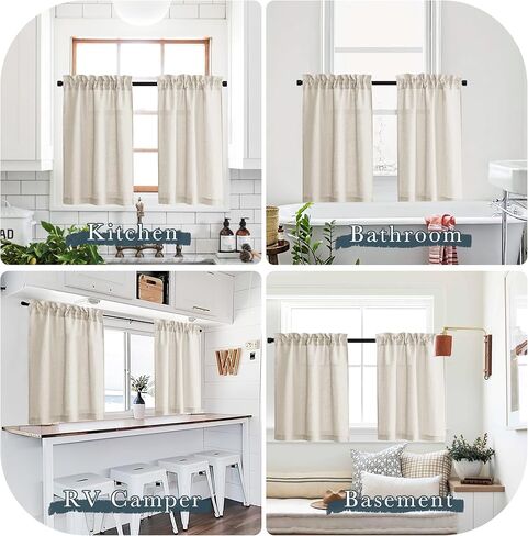 PONY DANCE ستائر كتان صغيرة باللون البيج للمقهى بطول 30 بوصة، ستارة حمام قصيرة نصف شفافة مرشحة لقضيب المزرعة لنصف نوافذ RV Camper Cabinet، لوحتان in Kuwait