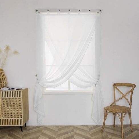 White Sheer Curtains Tab Top for Living Room Semi Sheer Privacy Curtains Light Glare Filtering for Bedroom Dining Office Window, 52 inches Wide x 63 inches Long, 2 Panels, White in Saudi Arabia