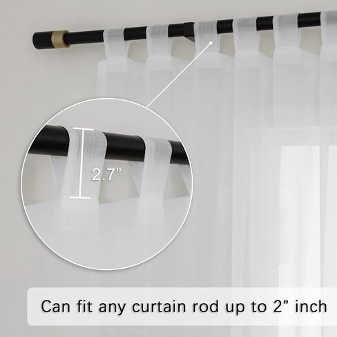 White Sheer Curtains Tab Top for Living Room Semi Sheer Privacy Curtains Light Glare Filtering for Bedroom Dining Office Window, 52 inches Wide x 63 inches Long, 2 Panels, White in Saudi Arabia