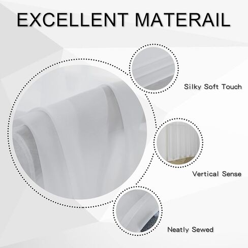 White Sheer Curtains Tab Top for Living Room Semi Sheer Privacy Curtains Light Glare Filtering for Bedroom Dining Office Window, 52 inches Wide x 63 inches Long, 2 Panels, White in Saudi Arabia