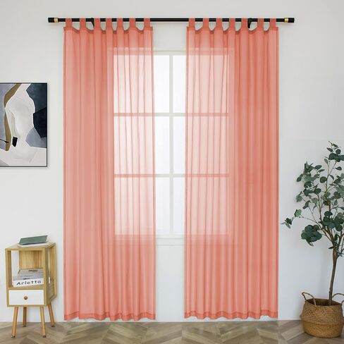 White Sheer Curtains Tab Top for Living Room Semi Sheer Privacy Curtains Light Glare Filtering for Bedroom Dining Office Window, 52 inches Wide x 63 inches Long, 2 Panels, White in Saudi Arabia