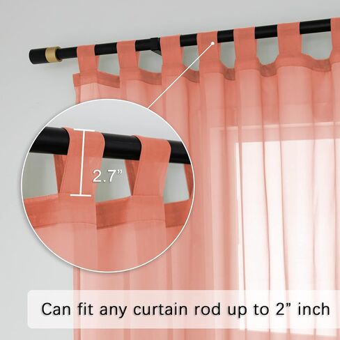 White Sheer Curtains Tab Top for Living Room Semi Sheer Privacy Curtains Light Glare Filtering for Bedroom Dining Office Window, 52 inches Wide x 63 inches Long, 2 Panels, White in Saudi Arabia