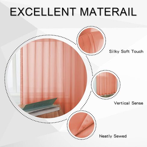 White Sheer Curtains Tab Top for Living Room Semi Sheer Privacy Curtains Light Glare Filtering for Bedroom Dining Office Window, 52 inches Wide x 63 inches Long, 2 Panels, White in Saudi Arabia