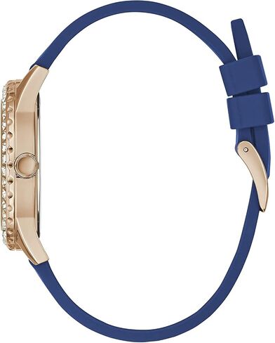 GUESS Ladies Sport Multifunction Baguette Crystal 38mm Watch – Rose Gold-Tone Stainless Steel Case White Dial with Blue Silicone Strap in Saudi Arabia