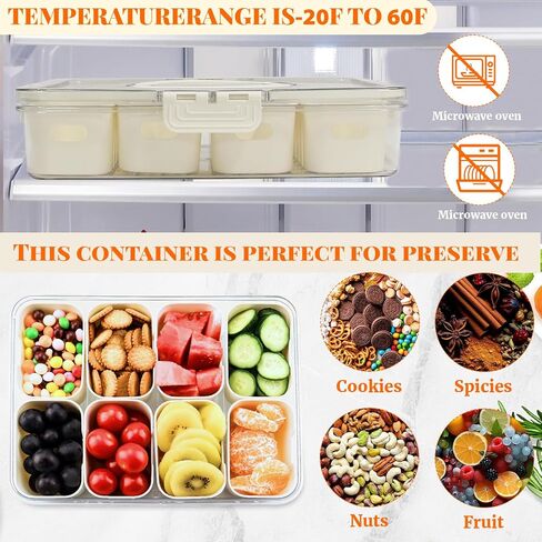 Snackle Box Container Divided Serving Tray with Lid and Handle, Portable Travel Snack Platters for Party, Fruit Organizer for Refrigerator for Candy, Fruits, Nuts, Chips… in Saudi Arabia