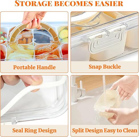 Snackle Box Container Divided Serving Tray with Lid and Handle, Portable Travel Snack Platters for Party, Fruit Organizer for Refrigerator for Candy, Fruits, Nuts, Chips… in Saudi Arabia