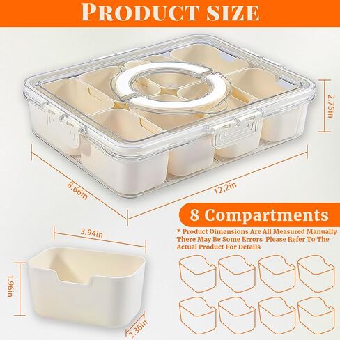 Snackle Box Container Divided Serving Tray with Lid and Handle, Portable Travel Snack Platters for Party, Fruit Organizer for Refrigerator for Candy, Fruits, Nuts, Chips… in Saudi Arabia