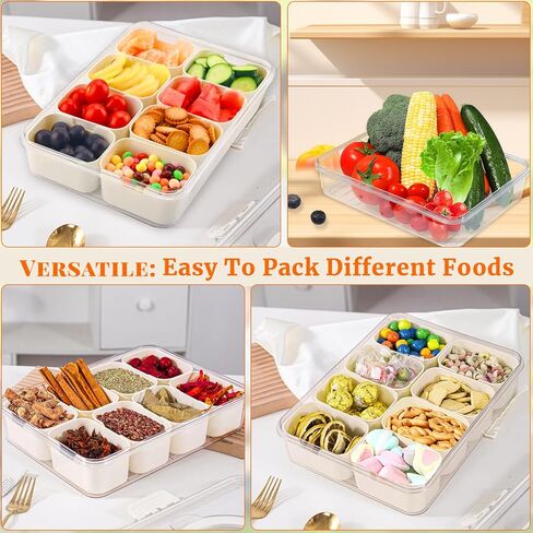 Snackle Box Container Divided Serving Tray with Lid and Handle, Portable Travel Snack Platters for Party, Fruit Organizer for Refrigerator for Candy, Fruits, Nuts, Chips… in Saudi Arabia