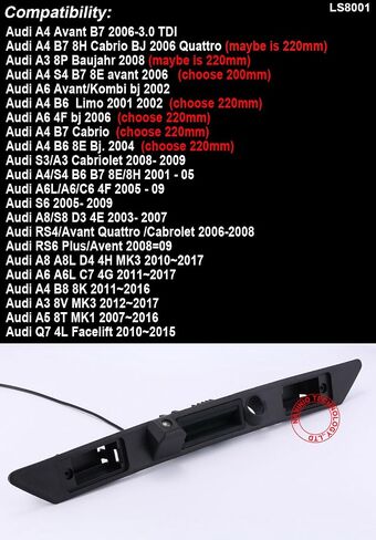 Waterproof Back up Rear View Camera,Car Parking Camera Night Vision Reversing System Assistance for Audi A4 B6 B7 A3 A6 Avant Kombi S3 S6 A8 S8 RS4 RS6 A5 Q7 (200mm) in Saudi Arabia