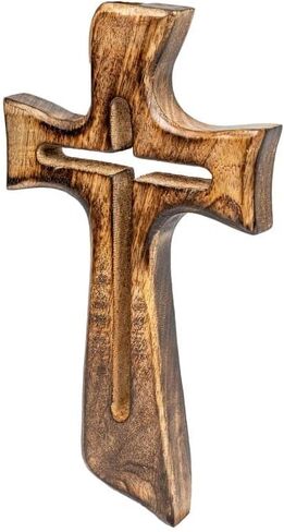 SimbaKart Christian Wooden Wall Cross, Handmade Cut Work Design, Hanging Wall Crucifix with Hand Carvings, Hanging Cross for Wall Decor, Church Hanging Ornament, Living Room Home Decor in Saudi Arabia