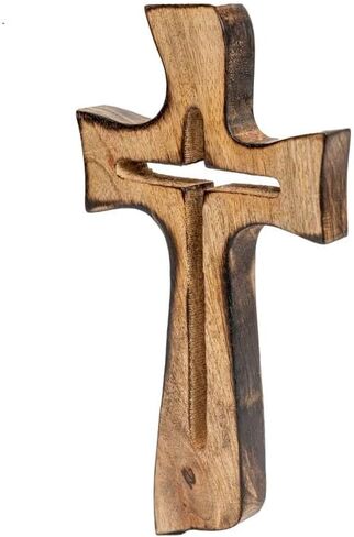 SimbaKart Christian Wooden Wall Cross, Handmade Cut Work Design, Hanging Wall Crucifix with Hand Carvings, Hanging Cross for Wall Decor, Church Hanging Ornament, Living Room Home Decor in Saudi Arabia