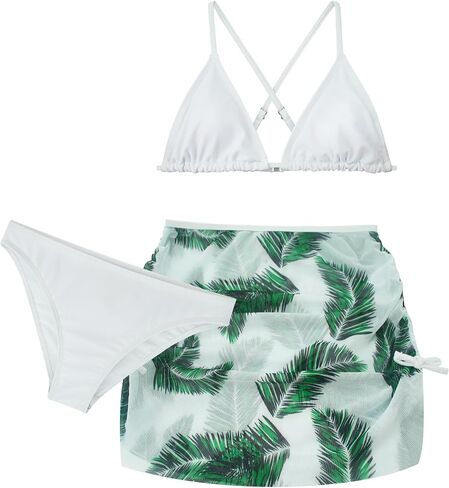 Girls 3 Piece Swimsuit Summer Hawaiian Bikini Set with Beach Cover Up Skirt Bathing Suit Swimwear 8-15 Years in Saudi Arabia