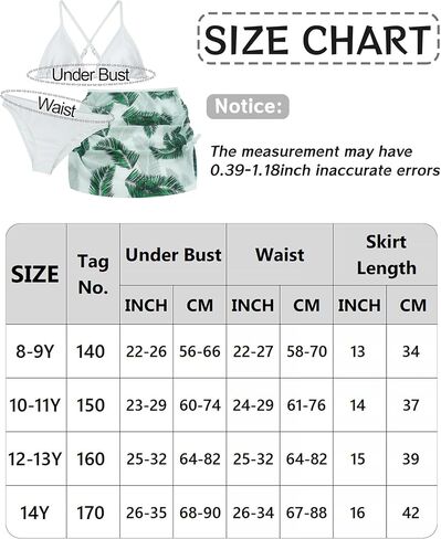 Girls 3 Piece Swimsuit Summer Hawaiian Bikini Set with Beach Cover Up Skirt Bathing Suit Swimwear 8-15 Years in Saudi Arabia
