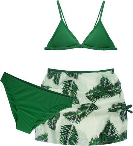 Girls 3 Piece Swimsuit Summer Hawaiian Bikini Set with Beach Cover Up Skirt Bathing Suit Swimwear 8-15 Years in Saudi Arabia