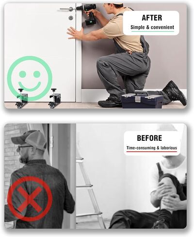 مجموعة أدوات تركيب الباب مكونة من قطعتين، أداة رفع باب قابلة للتعديل مع عجلات دوارة لأبواب ألواح معلقة مسبقًا مقاس 1.2 بوصة إلى 2.2 بوصة، بدون استخدام اليدين للتركيب السكني/التجاري باللون الأسود in Kuwait