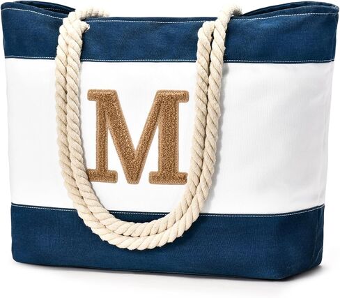 Becokan Personalized Gifts for Women Canvas Beach Bag Initial Large Tote Bag Beach Birthday Gifts for Her Mom Sister Friends in Saudi Arabia