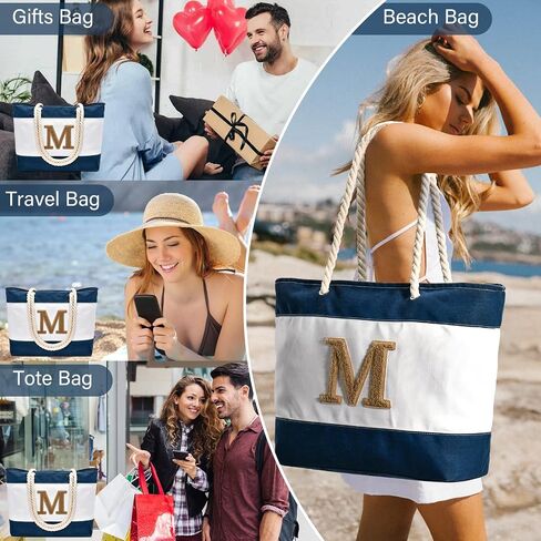 Becokan Personalized Gifts for Women Canvas Beach Bag Initial Large Tote Bag Beach Birthday Gifts for Her Mom Sister Friends in Saudi Arabia