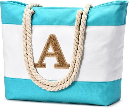 Becokan Personalized Gifts for Women Canvas Beach Bag Initial Large Tote Bag Beach Birthday Gifts for Her Mom Sister Friends in Saudi Arabia