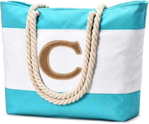 هدايا شخصية من بيكوكان للنساء، حقيبة شاطئ قماشية كبيرة أولية، حقيبة حمل كبيرة على الشاطئ، هدايا عيد ميلاد للشاطئ لأصدقائها وأمها وأختها in Kuwait