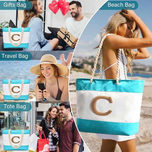 هدايا شخصية من بيكوكان للنساء، حقيبة شاطئ قماشية كبيرة أولية، حقيبة حمل كبيرة على الشاطئ، هدايا عيد ميلاد للشاطئ لأصدقائها وأمها وأختها in Kuwait