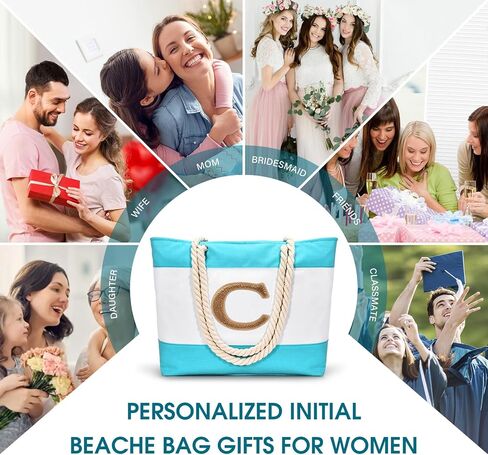 هدايا شخصية من بيكوكان للنساء، حقيبة شاطئ قماشية كبيرة أولية، حقيبة حمل كبيرة على الشاطئ، هدايا عيد ميلاد للشاطئ لأصدقائها وأمها وأختها in Kuwait