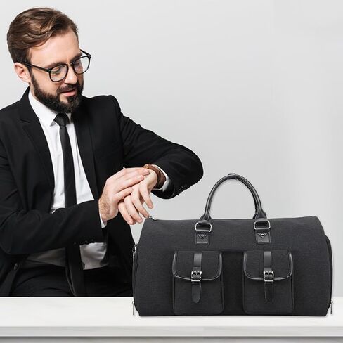 Garment Bags for Travel,Convertible Garment Bag with Shoulder Strap for Business,Shoe Compartment,Carry on Garment Duffel Bag for Men Women - 2 in 1 Hanging Suitcase Suit Travel Bag (Black) in Saudi Arabia