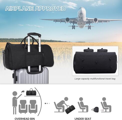 Garment Bags for Travel,Convertible Garment Bag with Shoulder Strap for Business,Shoe Compartment,Carry on Garment Duffel Bag for Men Women - 2 in 1 Hanging Suitcase Suit Travel Bag (Black) in Saudi Arabia