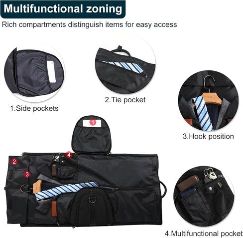 Garment Bags for Travel,Convertible Garment Bag with Shoulder Strap for Business,Shoe Compartment,Carry on Garment Duffel Bag for Men Women - 2 in 1 Hanging Suitcase Suit Travel Bag (Black) in Saudi Arabia