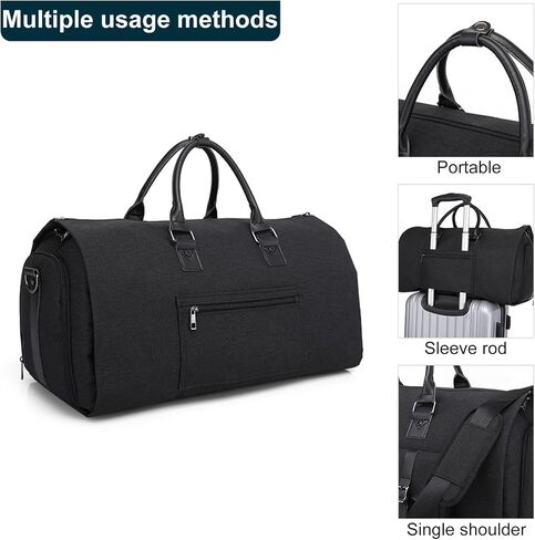 Garment Bags for Travel,Convertible Garment Bag with Shoulder Strap for Business,Shoe Compartment,Carry on Garment Duffel Bag for Men Women - 2 in 1 Hanging Suitcase Suit Travel Bag (Black) in Saudi Arabia