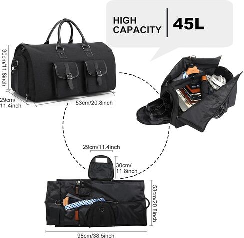 Garment Bags for Travel,Convertible Garment Bag with Shoulder Strap for Business,Shoe Compartment,Carry on Garment Duffel Bag for Men Women - 2 in 1 Hanging Suitcase Suit Travel Bag (Black) in Saudi Arabia