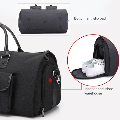 Garment Bags for Travel,Convertible Garment Bag with Shoulder Strap for Business,Shoe Compartment,Carry on Garment Duffel Bag for Men Women - 2 in 1 Hanging Suitcase Suit Travel Bag (Black) in Saudi Arabia